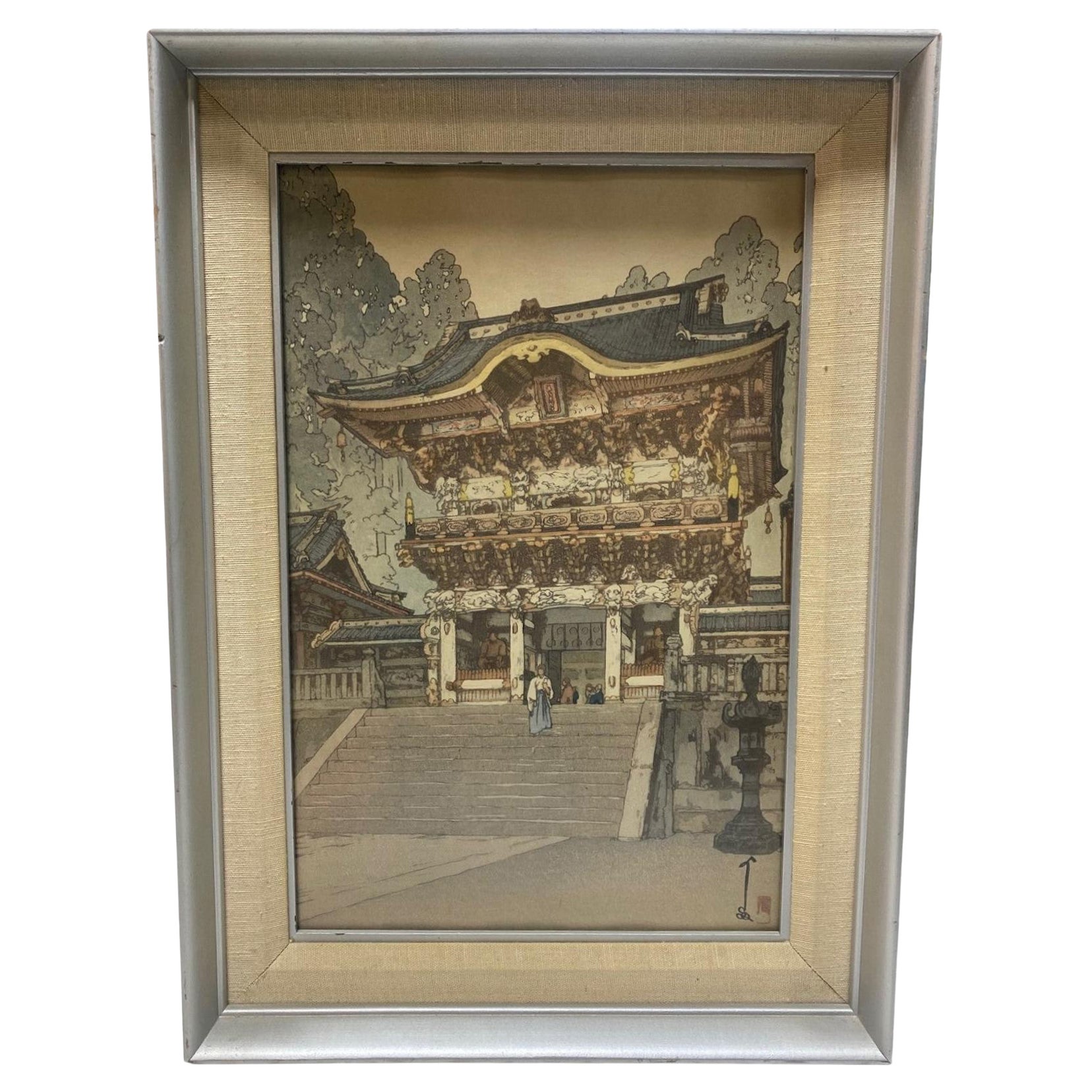 Hiroshi Yoshida Signed & Sealed Framed Japanese Woodblock Print Yomei Gate For Sale