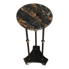 Art Deco Black Cast Iron Pedestal Table / Sculpture Stand w. Stunning Marble Top