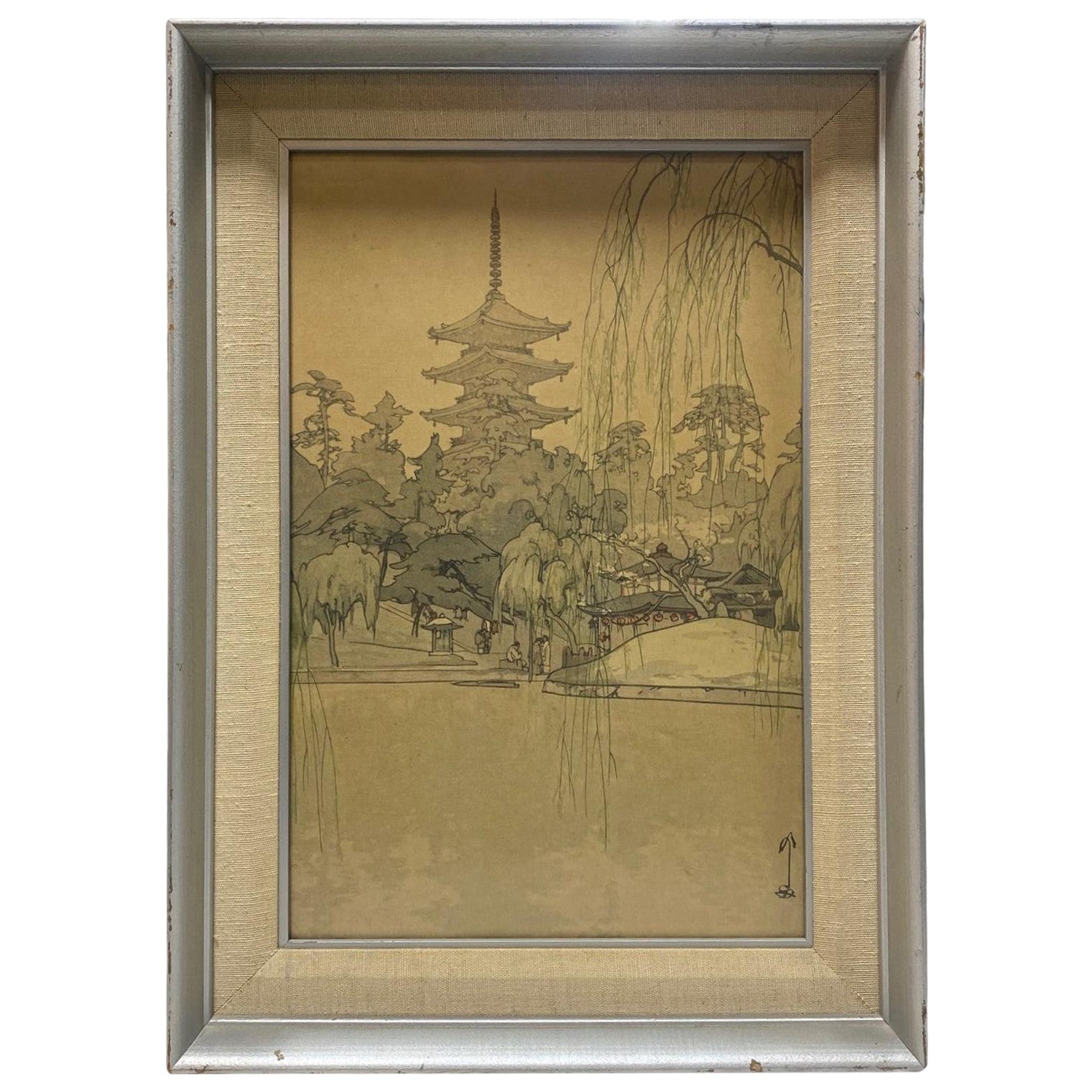 Hiroshi Yoshida Signed & Sealed Framed Japanese Woodblock Print Sarusawa Pond For Sale