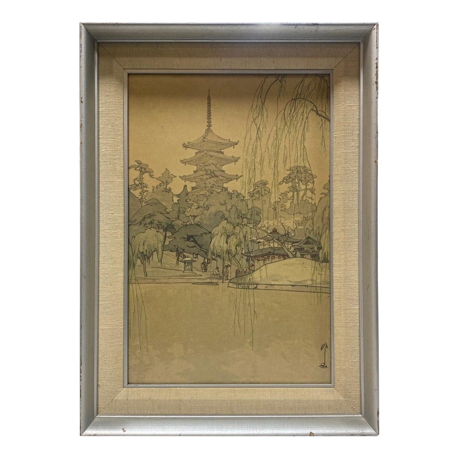 Hiroshi Yoshida, signiert und versiegelt, gerahmter japanischer Sarusawa-Teich mit Holzschnitt, Sarusawa-Druck