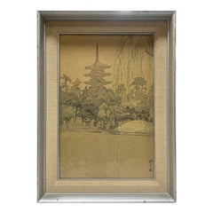 Hiroshi Yoshida, signiert und versiegelt, gerahmter japanischer Sarusawa-Teich mit Holzschnitt, Sarusawa-Druck