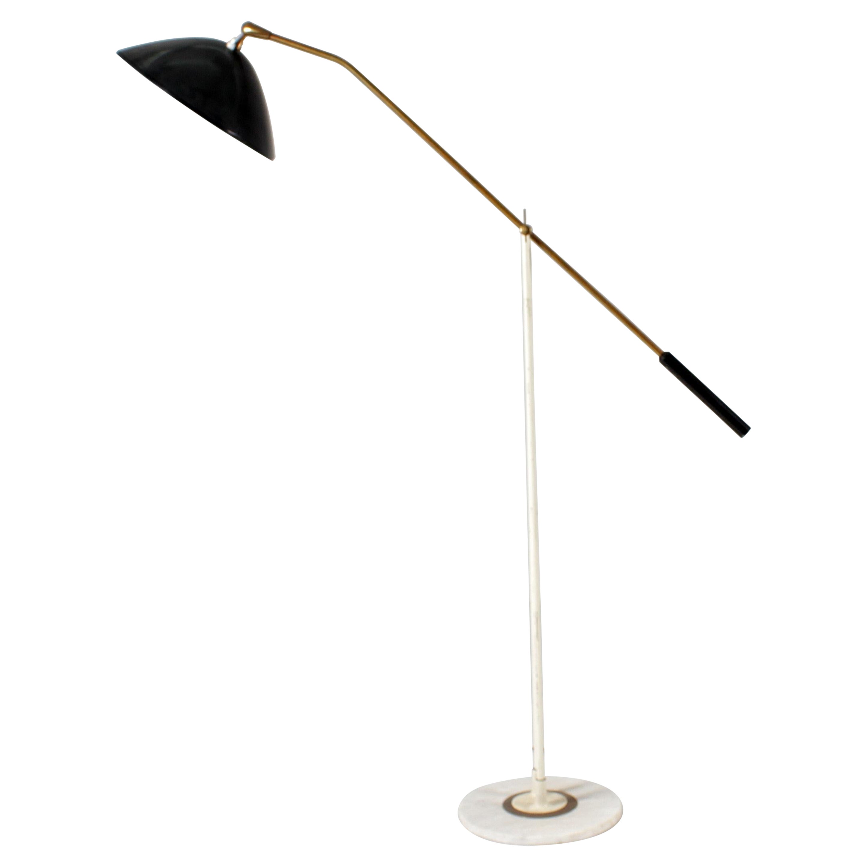 Mid-Century Stilnovo Brass, Marble and Black Metal Floor Lamp 1950s Italy