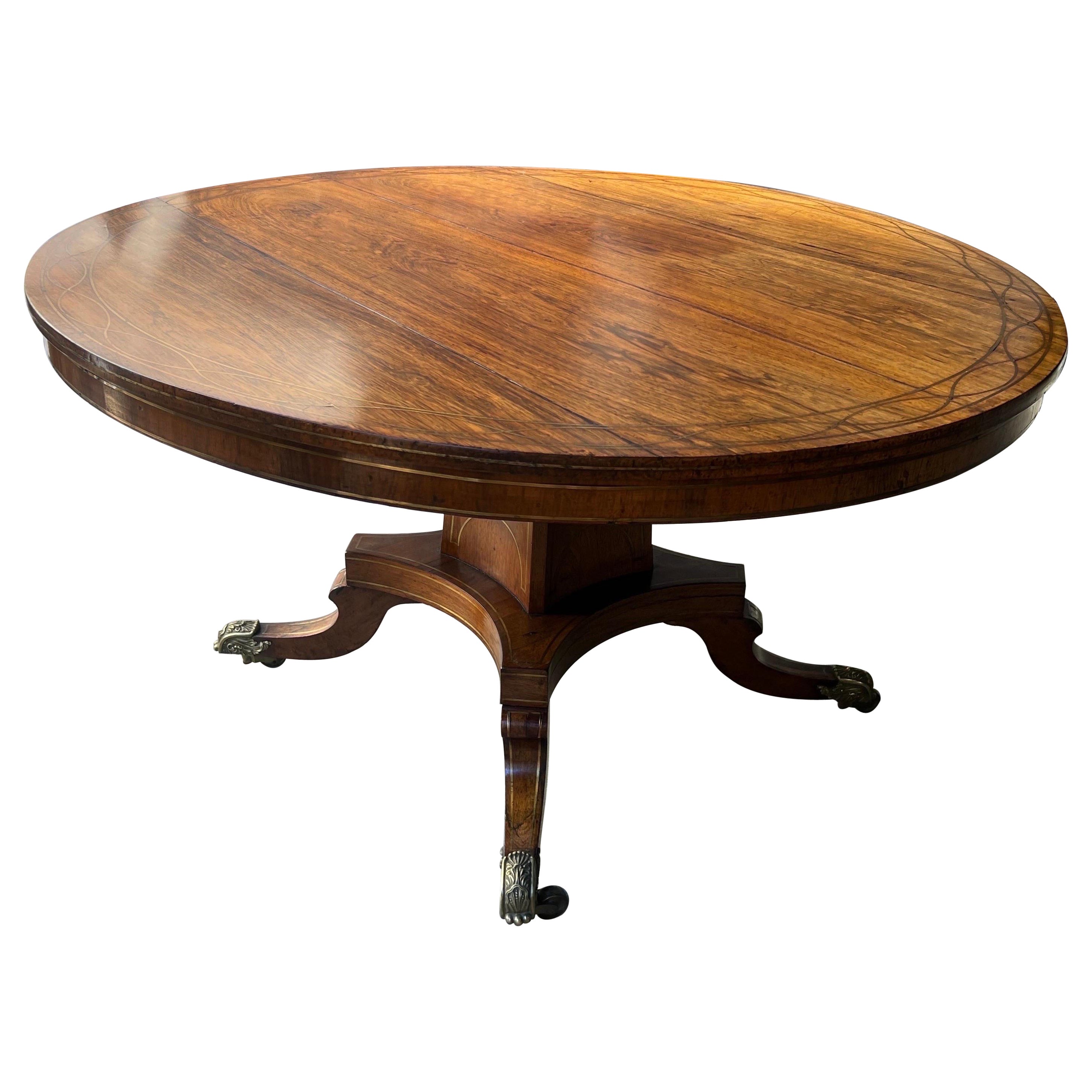 Fine 19th century brass inlaid rosewood English Regency period center table   For Sale