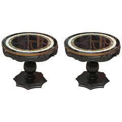 1980s Pair of Black Lacquered Inlaid Wood Neo Grecco Tables