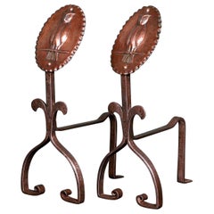 A Pair of Bronze & Wrought Owl Fire Andirons Rests