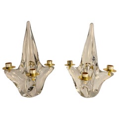 Retro Pair of Mid-Century Modern Crystal Candlesticks by Schneider France