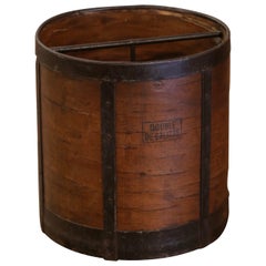 19th Century French Wood and Iron Grain Measure Bucket or Waste Basket