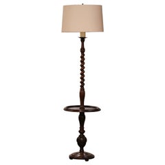 Used Early 20th Century French Carved Barley Twist Floor Lamp with Attached Table