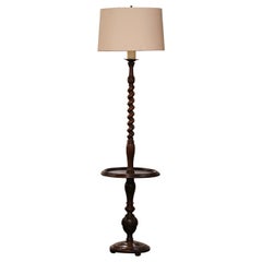 Early 20th Century French Carved Barley Twist Floor Lamp with Attached Table