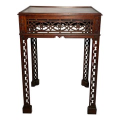 Antique English Mahogany Tea Table with Chippendale Fretwork, Circa 1880.