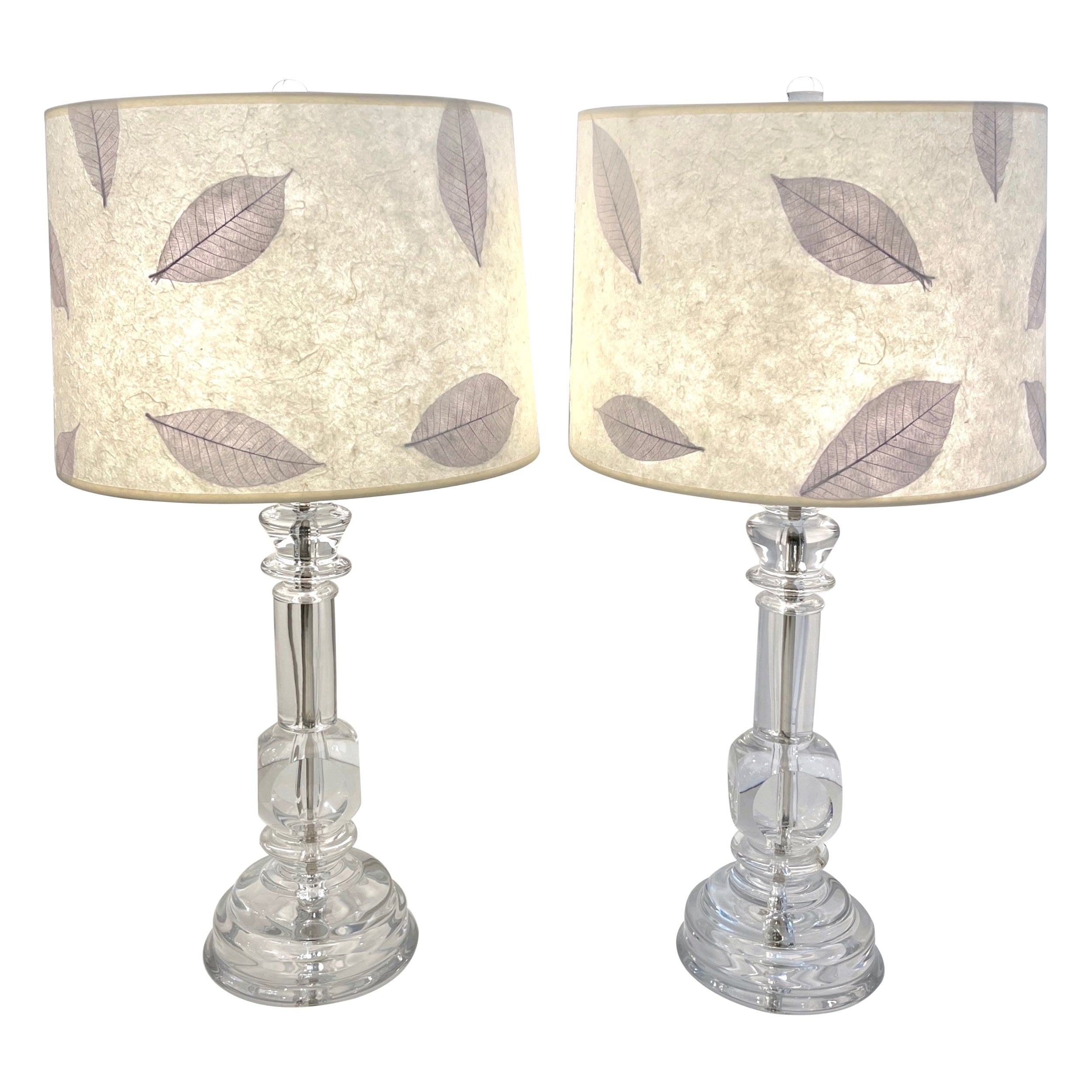 1970s Italian Vintage Organic Pair of Turned Faceted Crystal Glass Table Lamps For Sale