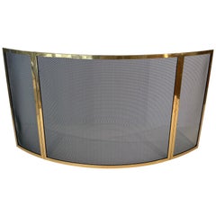 Design Curved Brass Fireplace Screen. French Work. Circa 1970