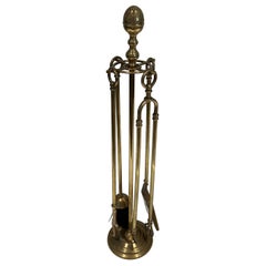 Neoclassical Style Brass Fireplace Tools on Stand Attributed to Maison Jansen 