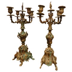 Antique Pair of gilded and sculpted bronze candelabra, Italy