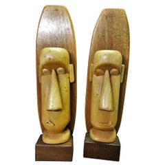 Vintage Wooden Sculptures by Paul Jansen, Set of 2