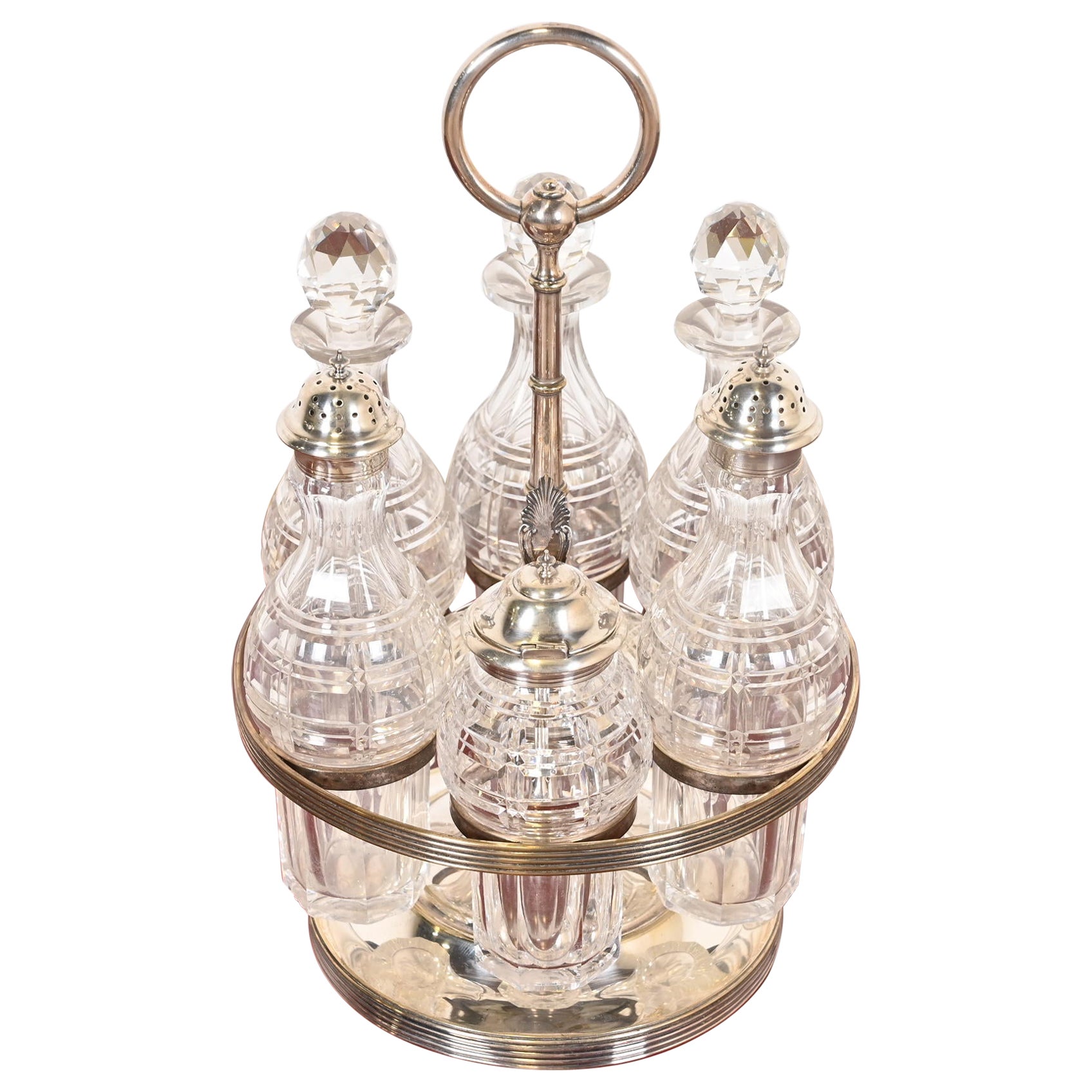 Tiffany & Co. Antique Silver Plate and Crystal Seven-Piece Cruet Set For Sale