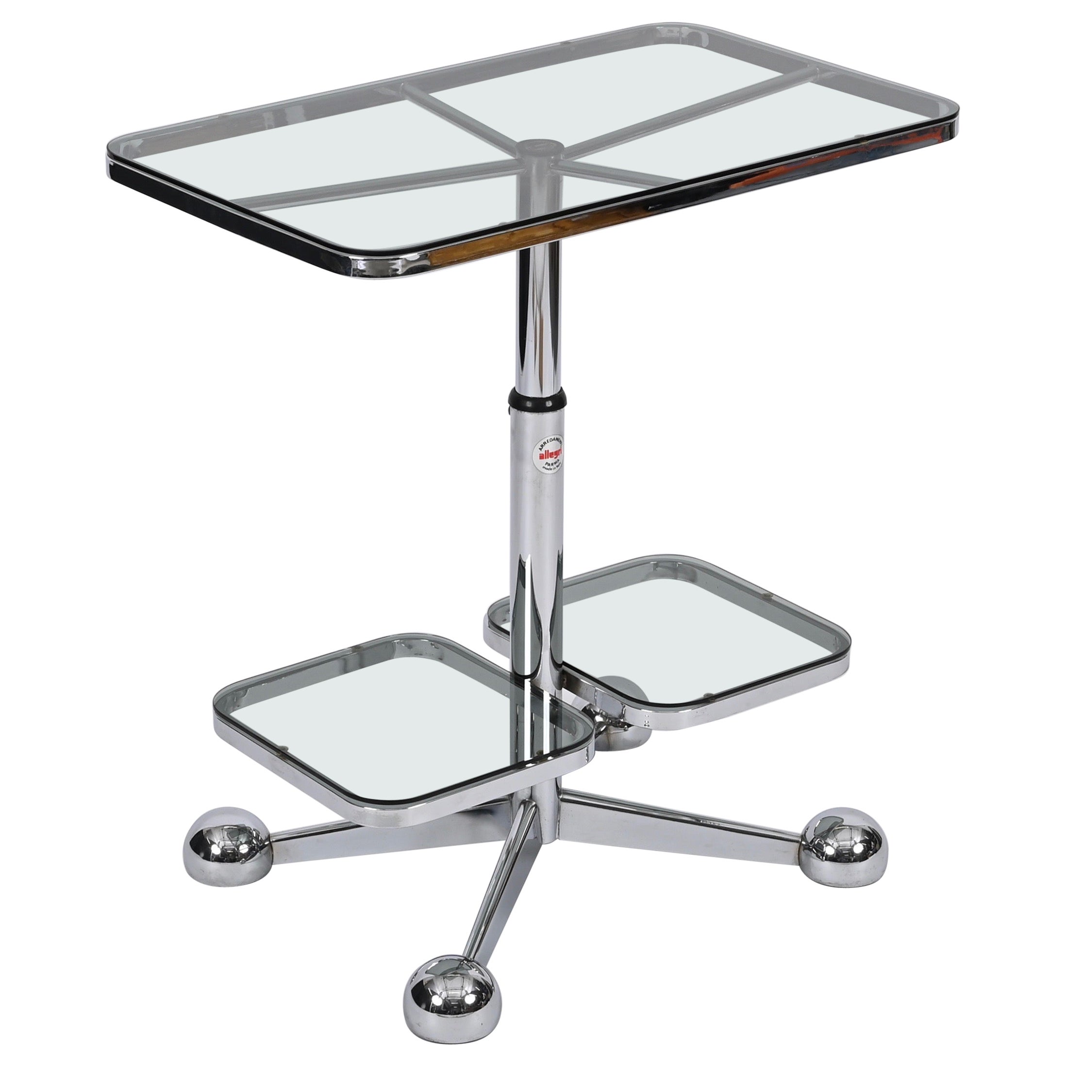 Chrome Bar Cart or Side Coffee Table by Allegri Arredamenti, Italy 1970s For Sale