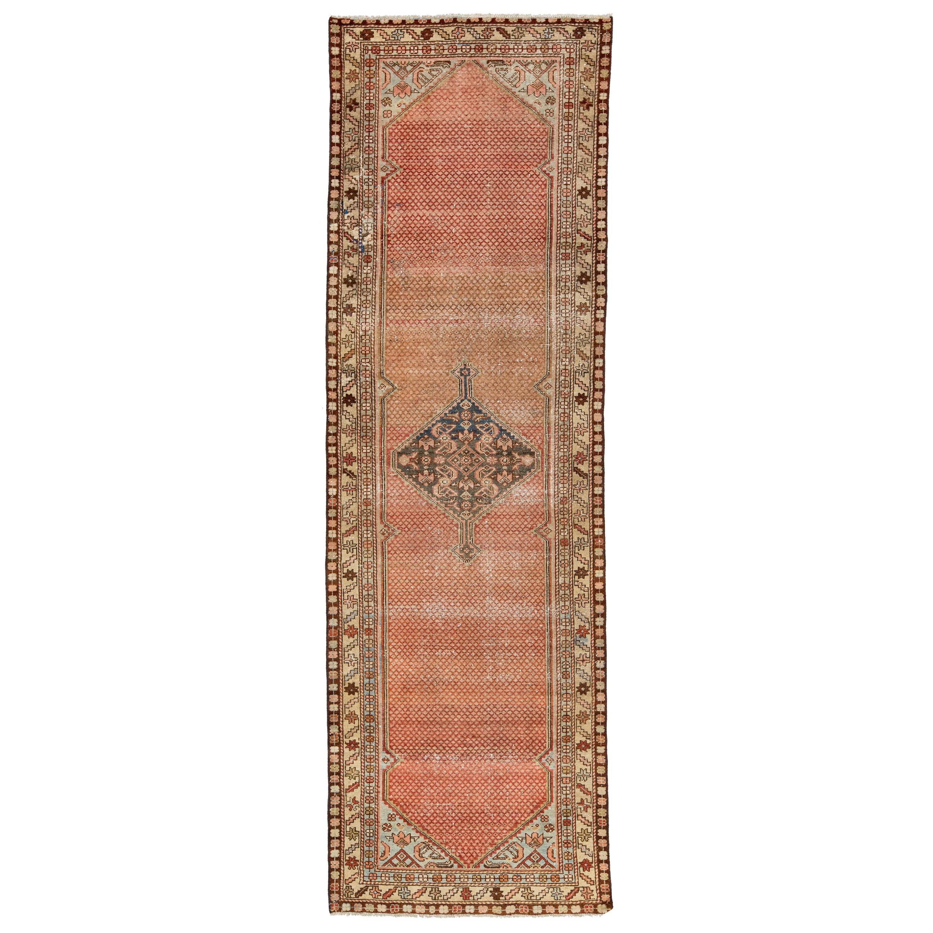 Antiker persischer Hamadan-Medaillon-Wollteppich mit Rostfarbe 
