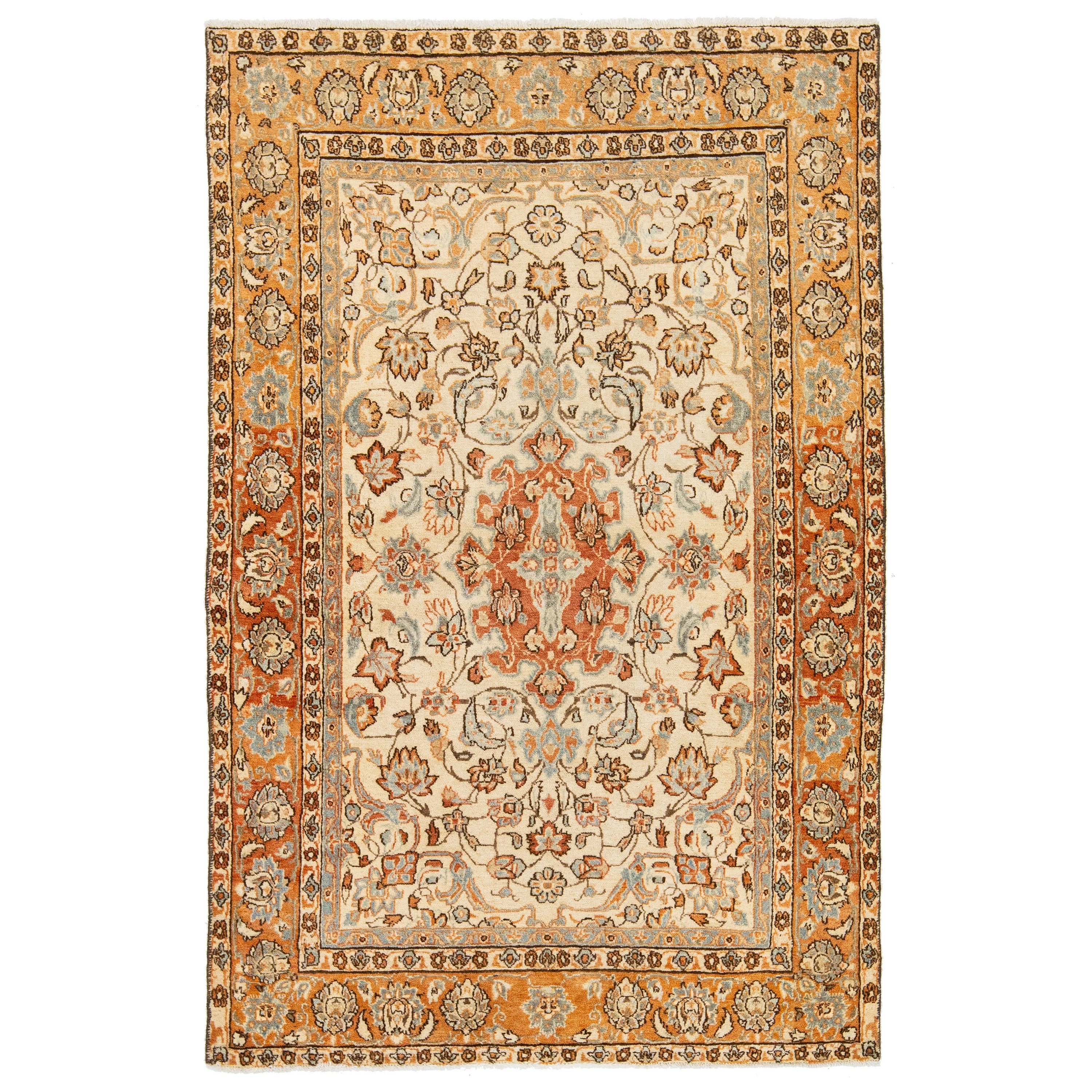 Rust Handmade Persian Mahal Wool Rug Featuring an Allover Floral Pattern 