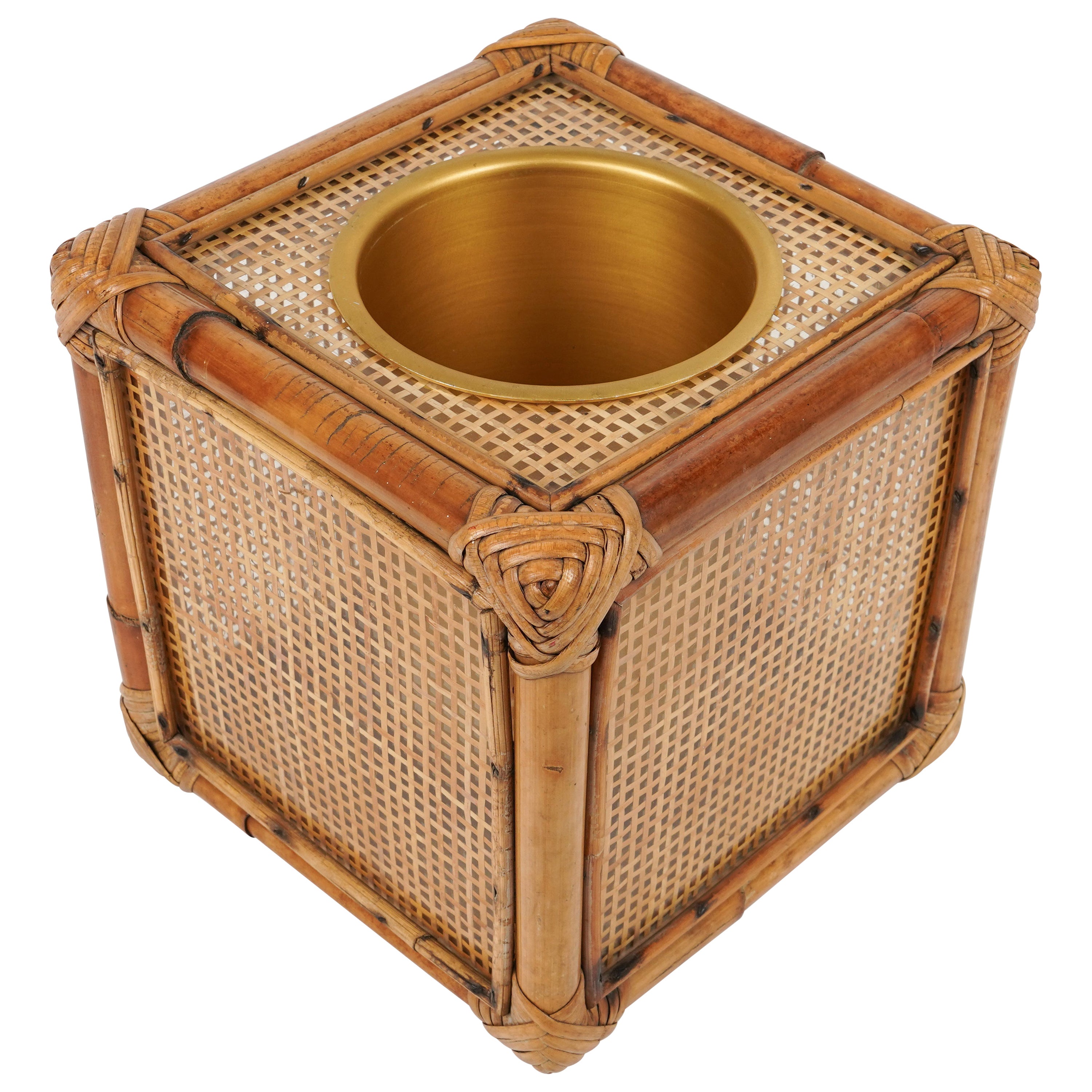 Ice Bucket in Bamboo, Rattan and Lucite Christian Dior Style, Italy 1970s For Sale
