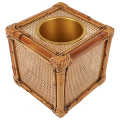 Vintage Ice Bucket in Bamboo, Rattan and Lucite Christian Dior Style, Italy 1970s
