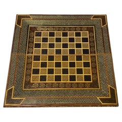 Retro Moroccan Moorish Middle Eastern Inlaid Micro Mosaic Backgammon and Chess Board