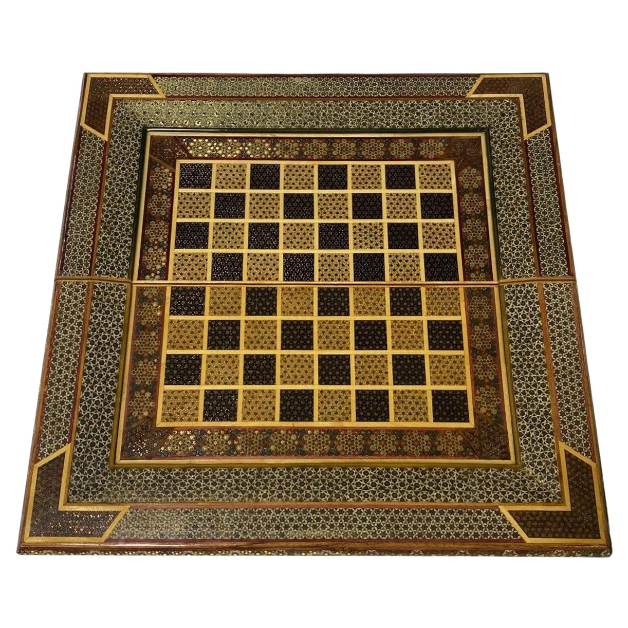 Moroccan Moorish Middle Eastern Inlaid Micro Mosaic Backgammon and Chess Board
