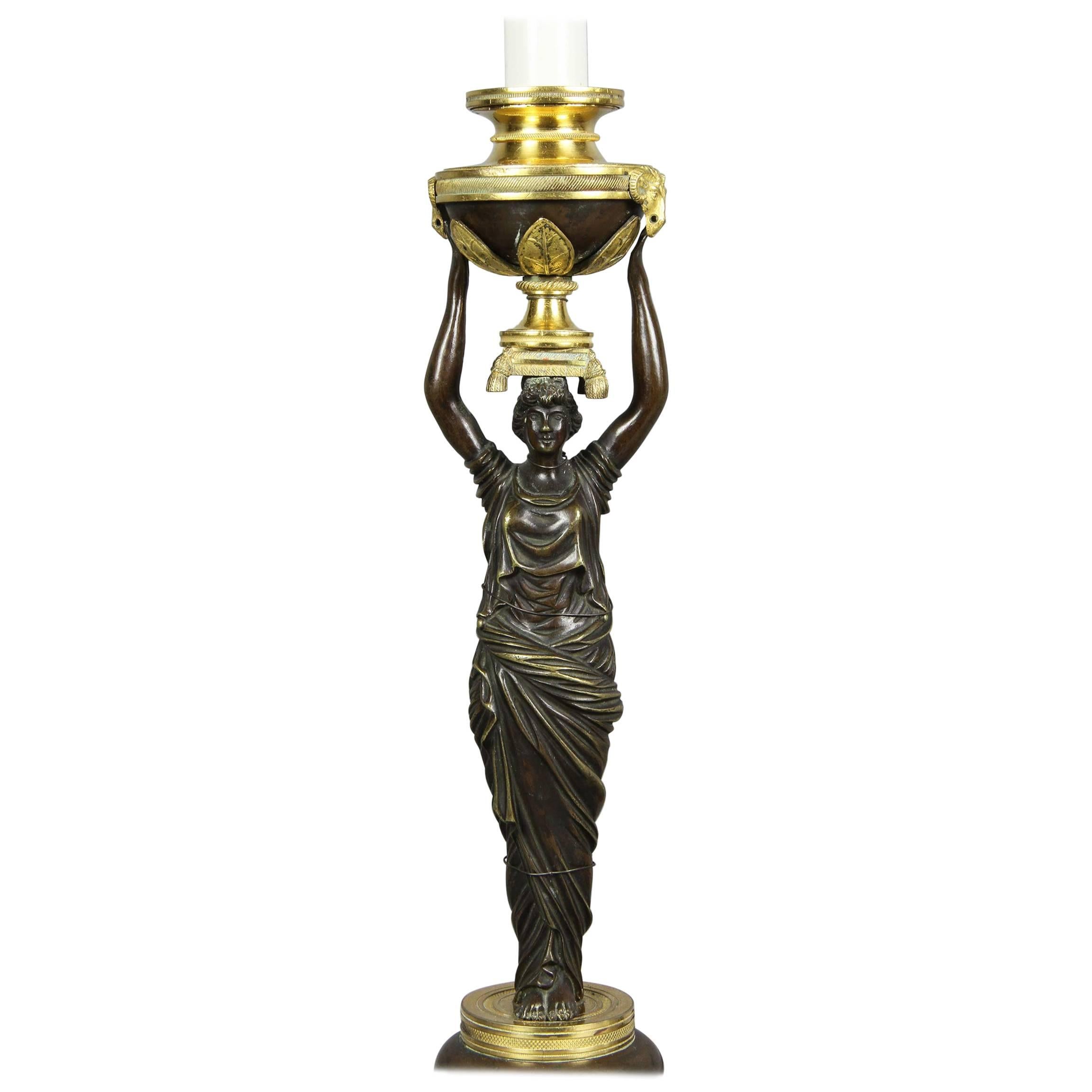 Russian Neoclassic Bronze and Ormolu Candlestick Lamp For Sale