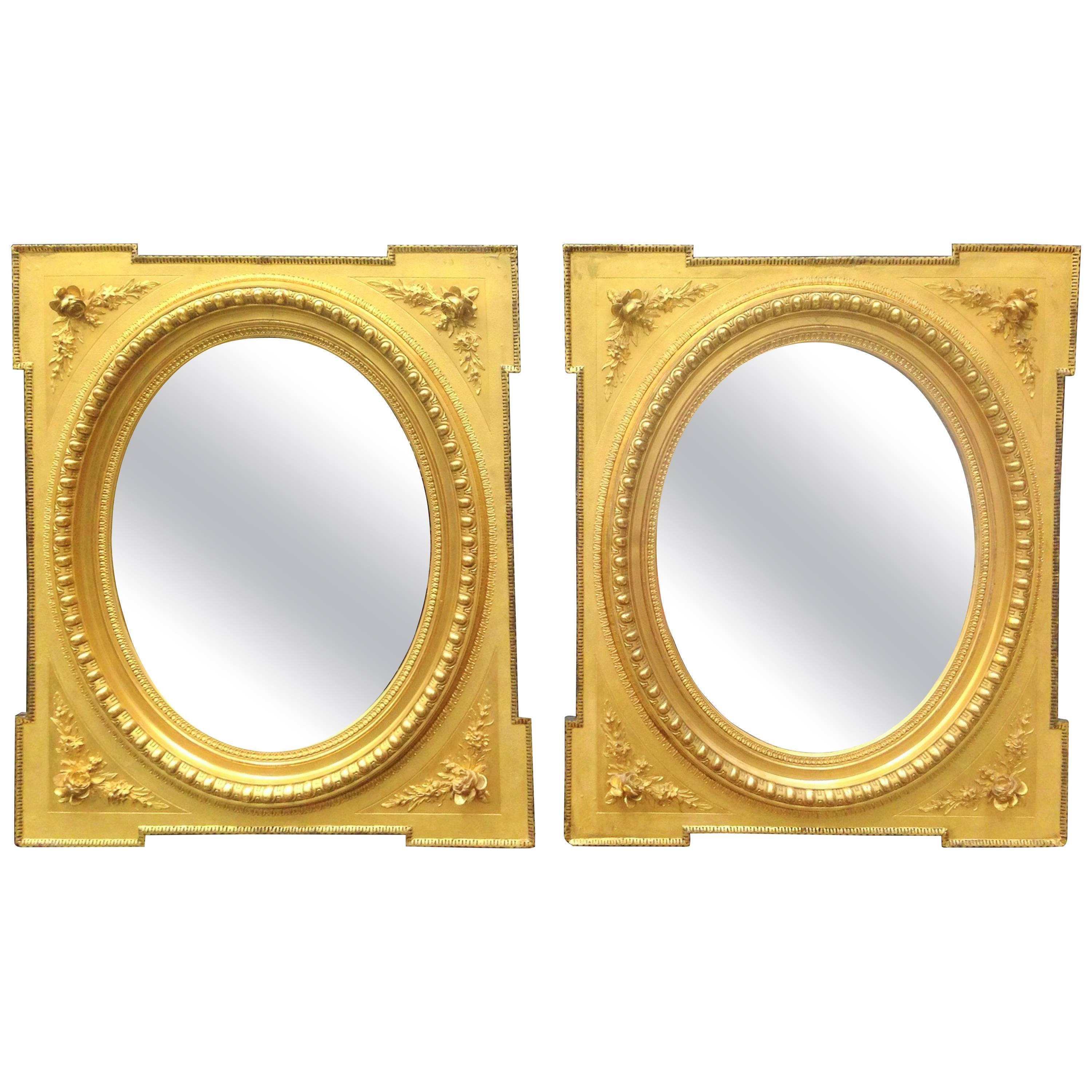 Fine Pair of Gilded Mirrors, Original Mirror Plates
