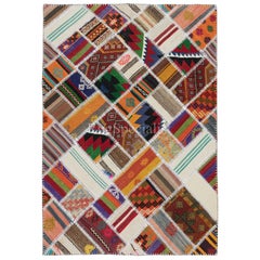 4,5x6.4 Ft Zentral anatolischer handgefertigter Patchwork-Teppich aus Vintage Kilims, handgefertigt