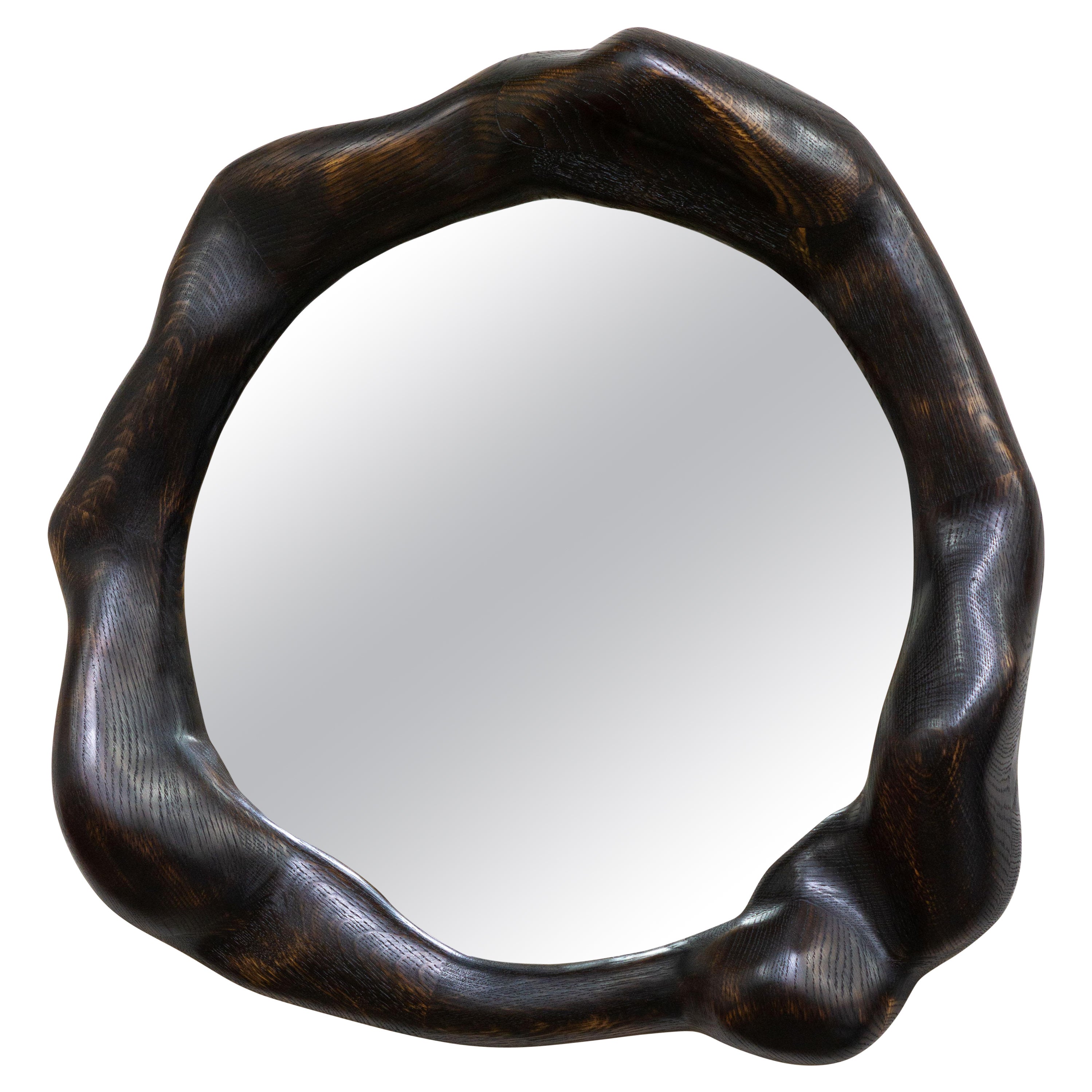 Sculptural Mirror in Charred Oak For Sale