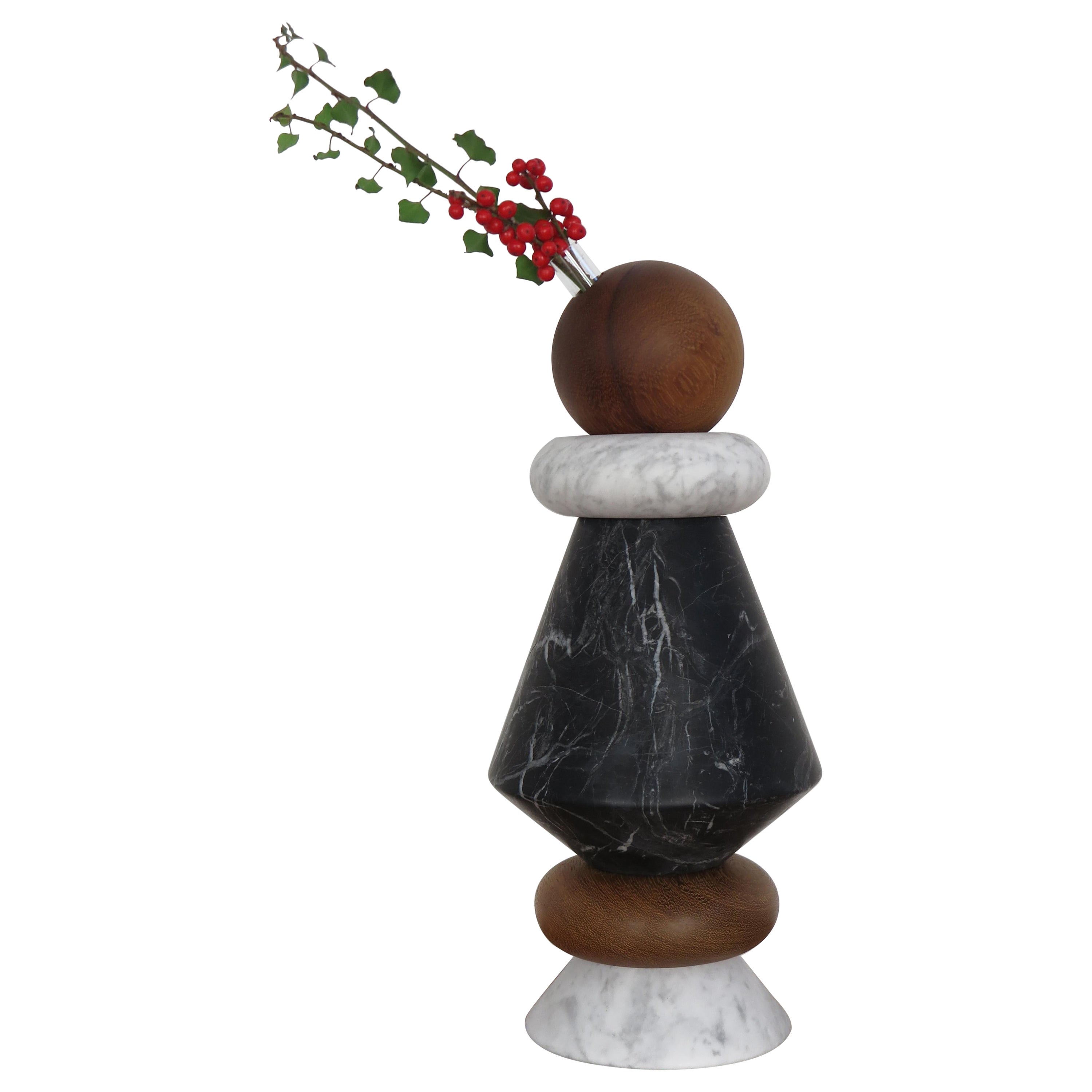 Italian Marble and Wood Contemporary Sculpture, Flower Vase "iTotem" For Sale