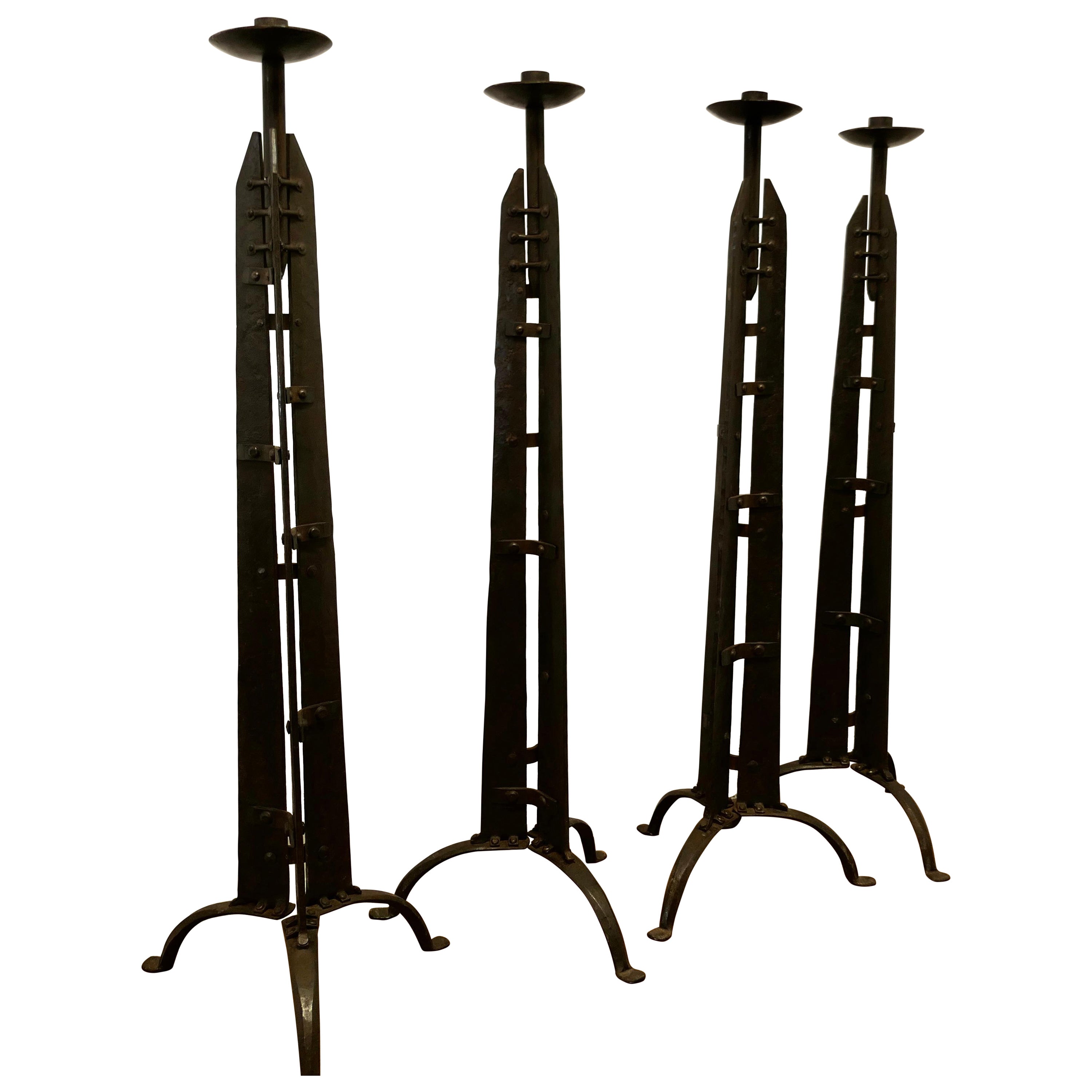 Set of 4 Arts and Crafts Gothic Candle Stands   This is a Set of 4   For Sale