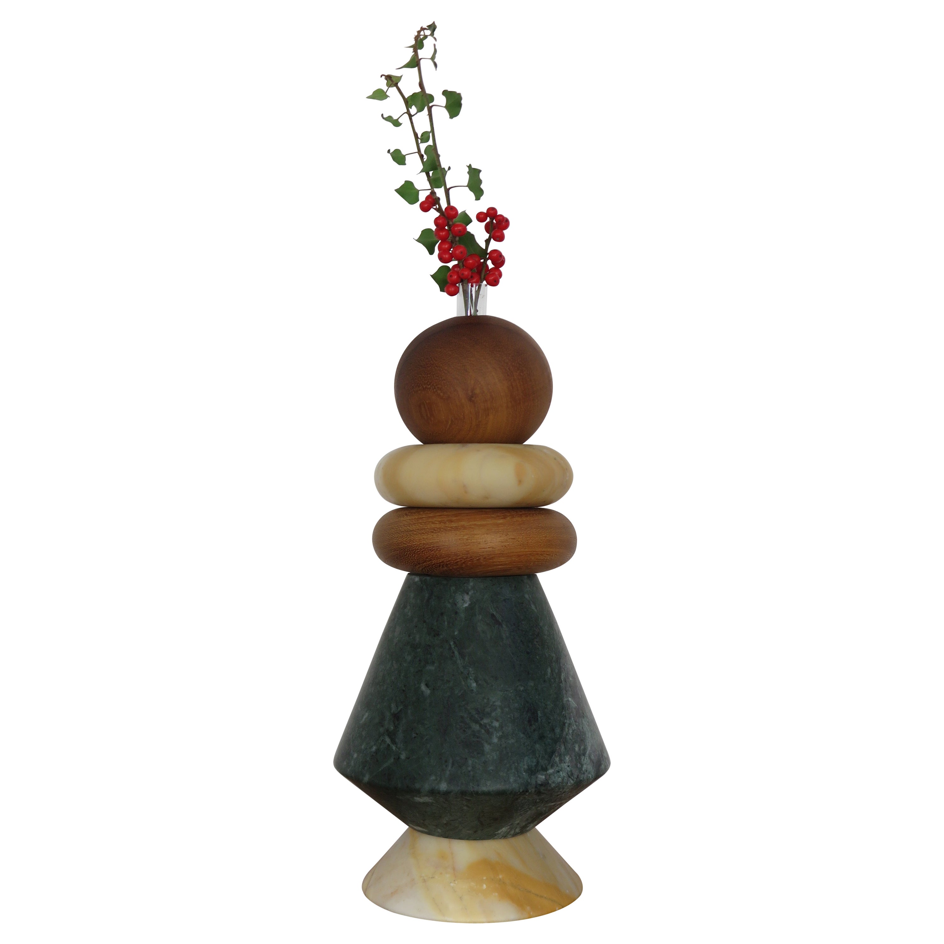 Capperidicasa Zeitgenössische Italienische Marmor Holz Skulptur Blumenvase "iTotem" 