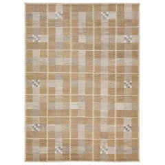 Tan Modern Scandinavian Wool & Hemp Rug with Allover Geometric Motif