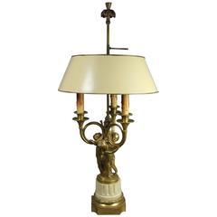 Antique French Bronze and Marble Table Lamp