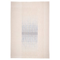 Agnes Contemporary Area Rug Handwoven Wool Kilim in Ivory and Blue size Large