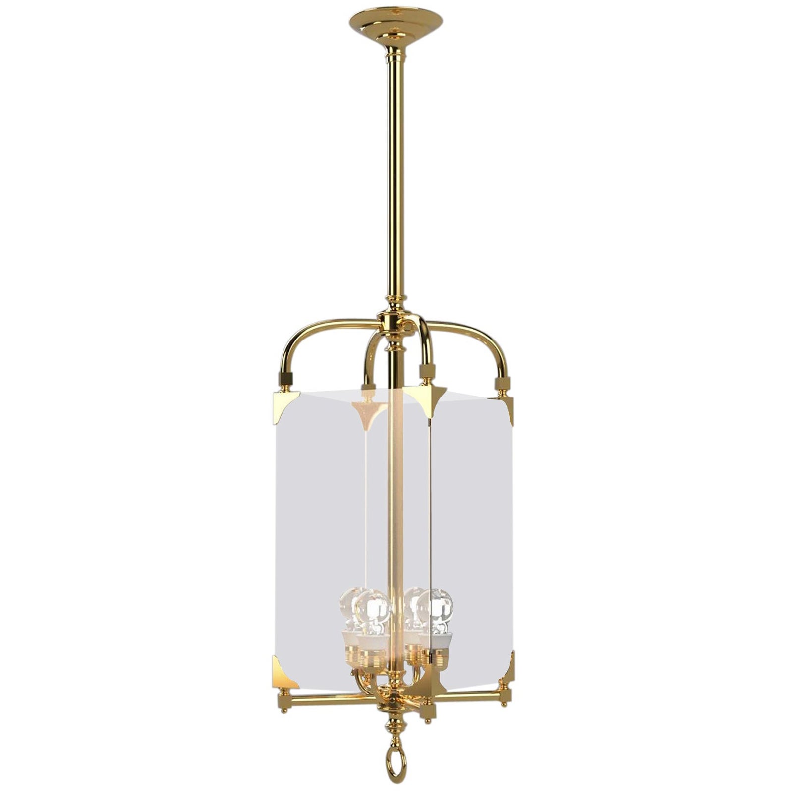Adolf Loos Secession Jugendstil Glass and Brass Lantern Chandelier Re-Edition For Sale