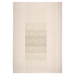 Agnes Contemporary Area Rug Handwoven Wool Kilim in Ivory and Green size Large