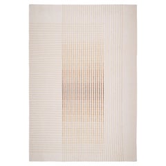 Agnes Contemporary Area Rug Handwoven Wool Kilim in Ivory and Beige size Large