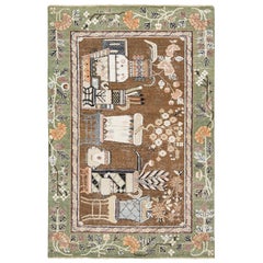Brown Modern Samarkand Handmade Pictorial Motif Wool Rug