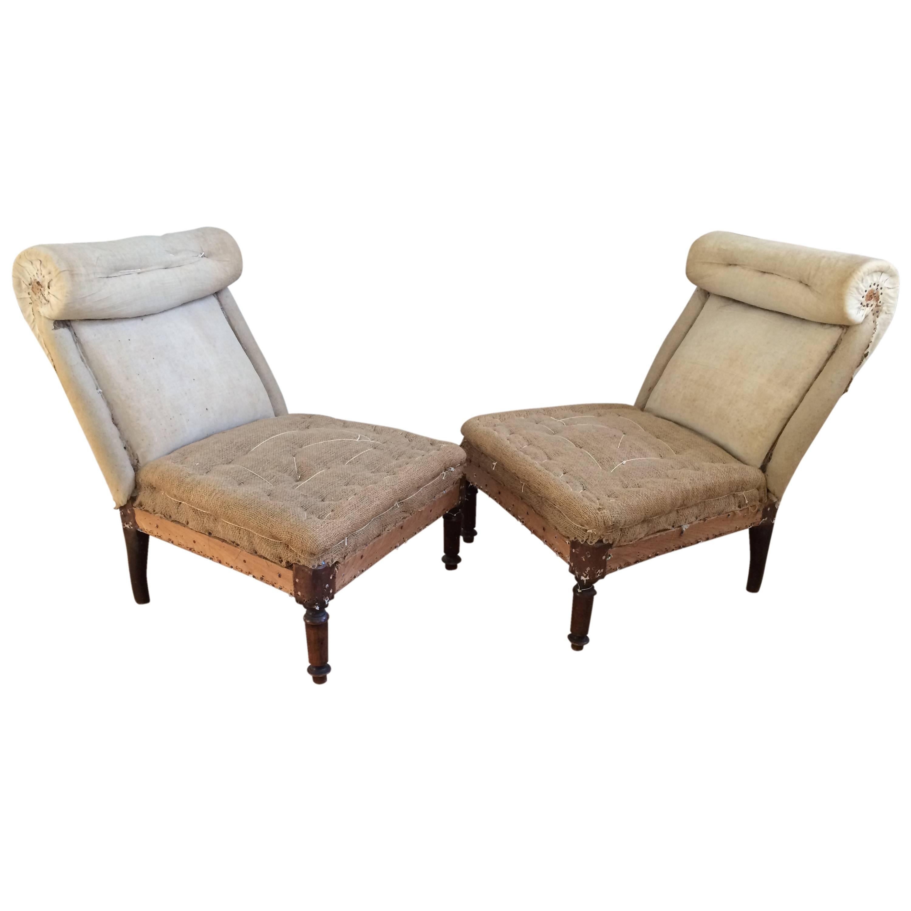 19th Century French Scroll Back Slipper Chairs For Sale