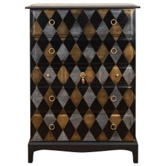 Vintage Stag Minstrel Chest Of Drawers Handpainted With 'Venetian Harlequin' Design