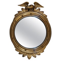 Vintage 19th Century Federal Giltwood Convex Bullseye Eagle Acanthus Mirror 31"