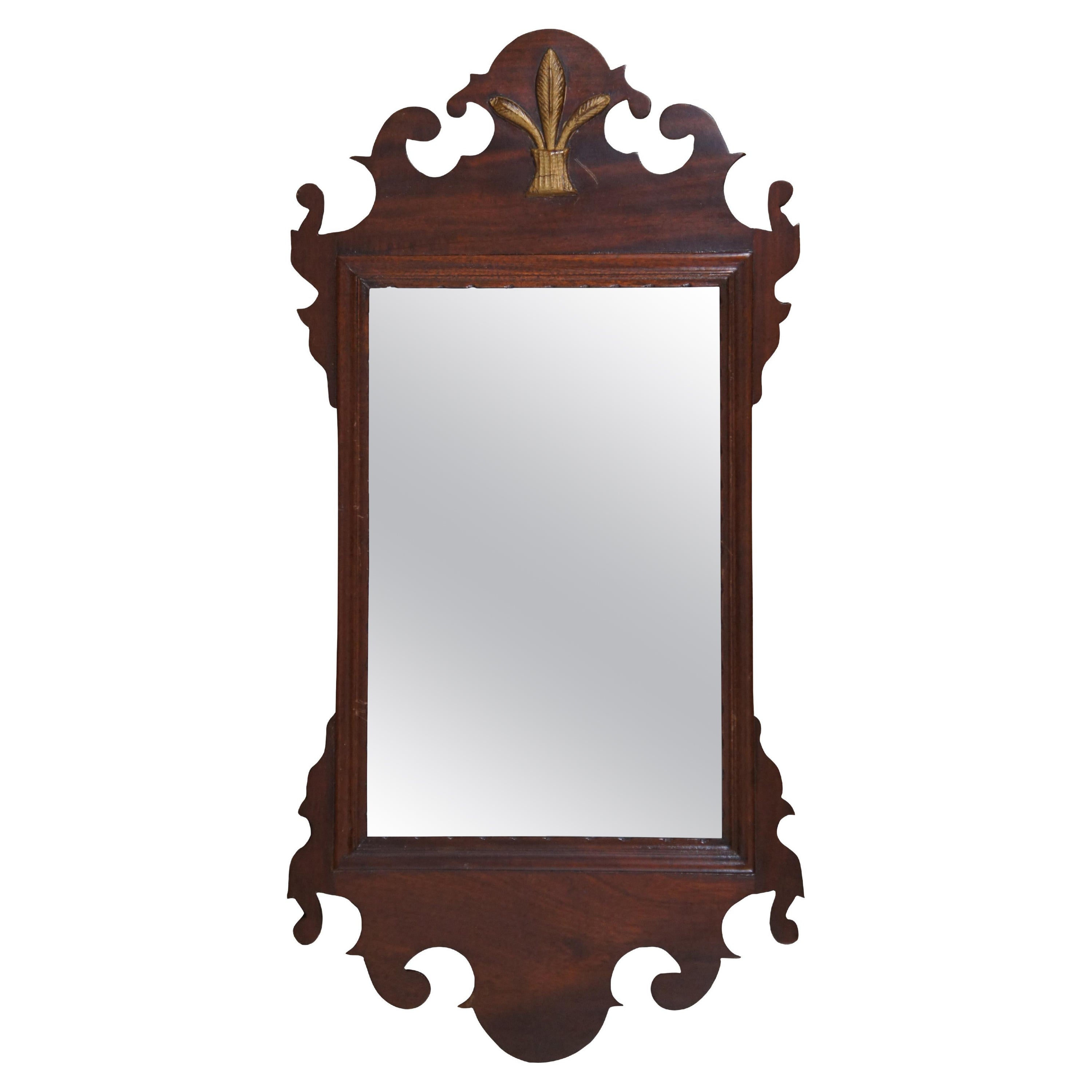 Antique American Federal Mahogany Feathers Plume Wall Vanity Mirror 26" For Sale