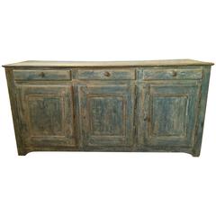 Antique Early 19th Century Long Painted French Blue Sideboard