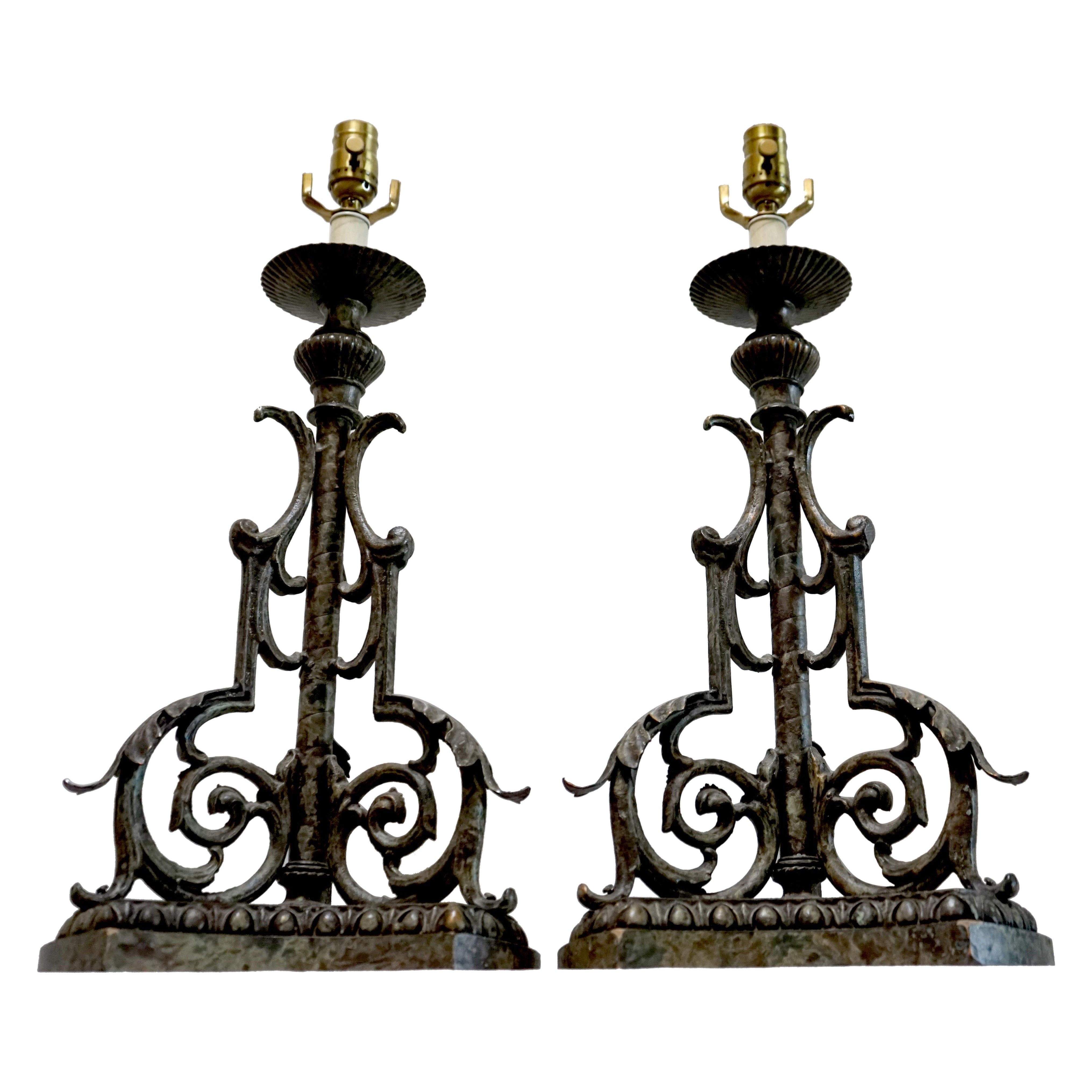 Pair of 19th Century European Pricket Conversion Gothic Table Lamps For Sale