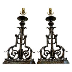 Antique Pair of 19th Century European Pricket Conversion Gothic Table Lamps