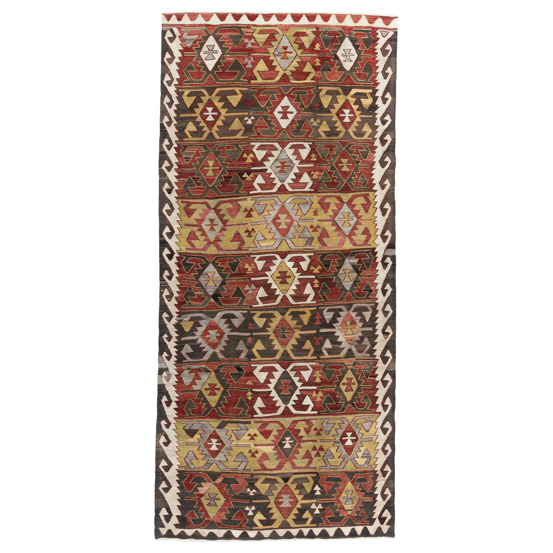 Vintage Cinnamon Turkish Kilim Area Rug  4'3 x 9'5