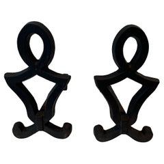 Pair of Modernist Cast Iron and Wrought Iron Andirons by Raymond Subes